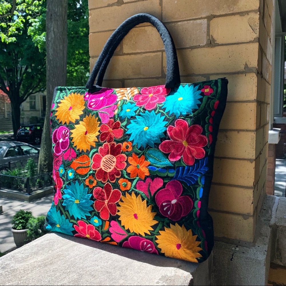 Mexican Hand Embroidered Purse With Florals